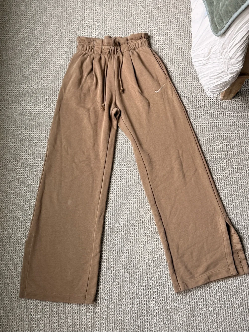 Nike Kids Tan Wide-Leg Sweatpants with Side Slits
